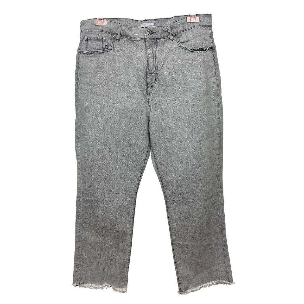 Loft Womens 31 Grey Wash Denim The Straight Leg Crop Jeans Frayed Hem